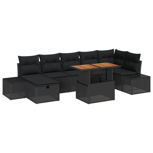 vidaXL Ensemble de canapé de jardin 8 pièces avec coussins Noir Poly rattan
