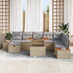 vidaXL Ensemble de 9 Canapés de jardin avec coussins Beige en Rotin synthétique