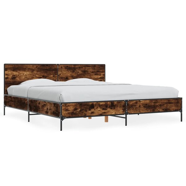 vidaXL Cadre de lit chêne fumé 200x200 cm bois d'ingénierie et métal