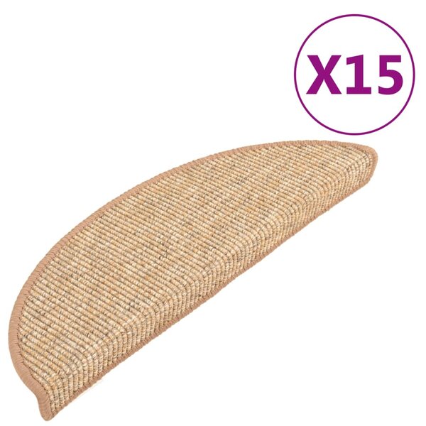 vidaXL Tapis d'escalier autocollants 15 Pièces 56x17x3 cm Marron clair