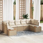 Ensemble de 7 pièces de canapé jardin avec coussins beige en poly rotin acacia