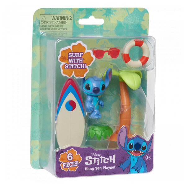 Coffret Disney Stitch avec Figurine  Planche de Surf et Palmier - Idéal pour les Fans de Stitch