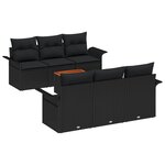 vidaXL Ensemble de canapé de jardin 7 pièces avec coussins Noir Poly Rattan