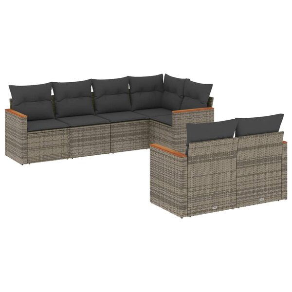 vidaXL Salon de jardin avec coussins 7 Pièces gris résine tressée
