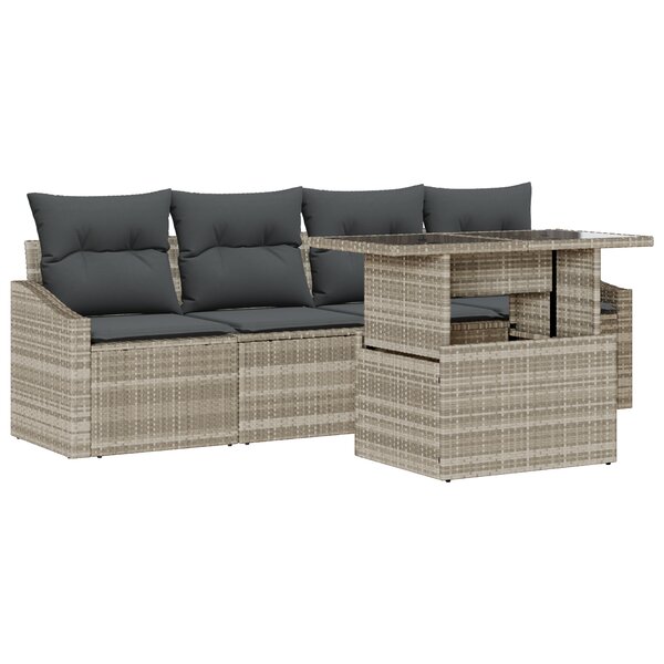 vidaXL Ensemble de canapé de jardin 5 pièces avec coussins beige et gris clair en rattan poly