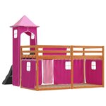 vidaXL Lit superposé avec toboggan et rideaux rose 90x190 cm