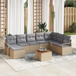 Canapés de Jardin 8 Pièces avec Coussins Beige Rattan Poly Acacia