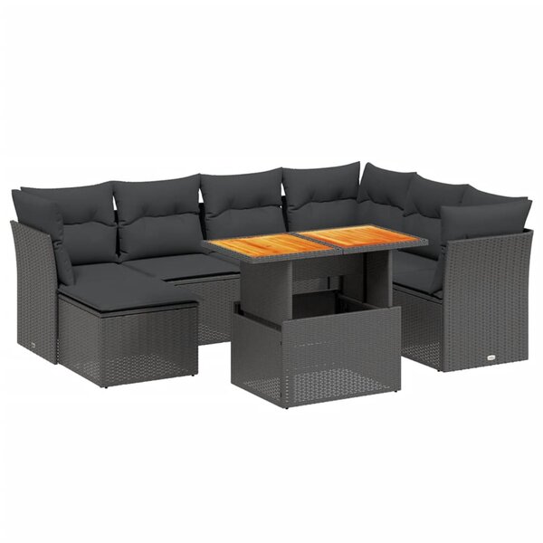 vidaXL Salon de jardin 8 Pièces avec coussins noir résine tressée