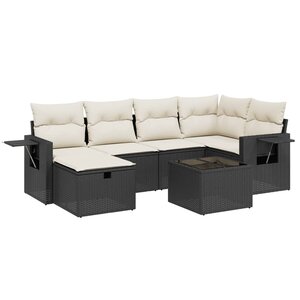vidaXL Salon de jardin 7 Pièces avec coussins noir résine tressée