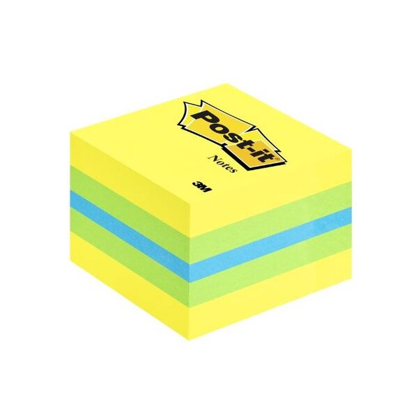 Mini bloc cube 400 feuilles 5,1 x 5,1 cm Citron + bleu et vert POST-IT
