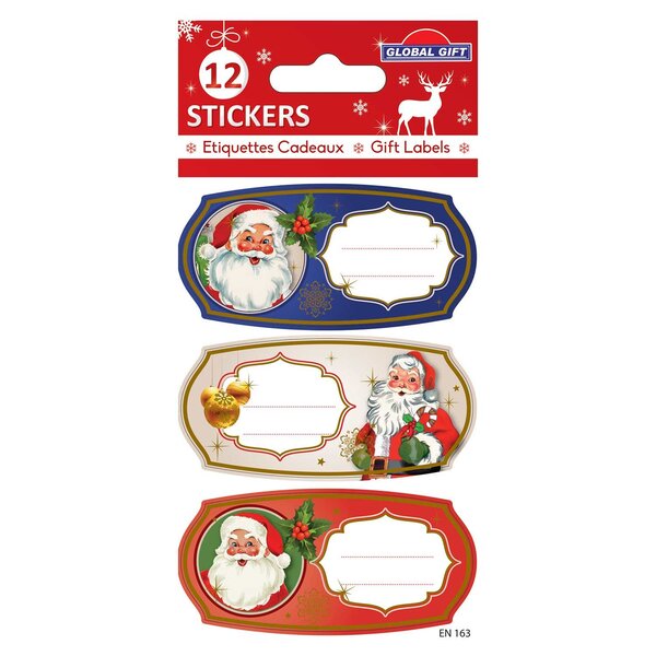 12 étiquettes adhésives de Noël - Père Noël vintage