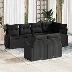 vidaXL Ensemble de canapé de jardin de 7 pièces avec coussins en poly rattan noir