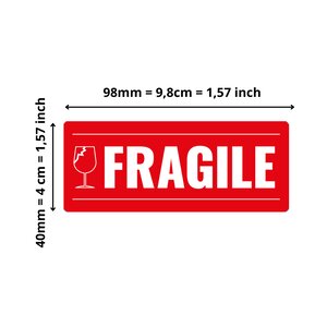 300 étiquettes Fragile Rectangulaires Autocollantes en rouleau - 98 x 40 mm  - Fragile - 1 rouleau de 300 Stickers pour entrepreneurs  smallbusiness.
