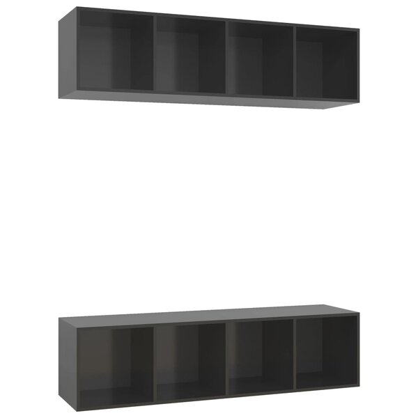 vidaXL Meubles TV muraux 2 Pièces Gris brillant Bois d'ingénierie