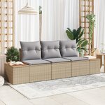 Set de canapé de jardin 3 pièces vidaXL avec coussins Beige Poly Rotin Acacia