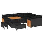 Ensemble de Canapé de Jardin vidaXL 12 Pièces avec Coussins en Poly Rattan Noir Acacia