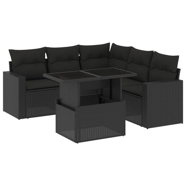 vidaXL Salon de jardin 6 Pièces avec coussins noir résine tressée