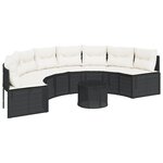 vidaXL Canapé de jardin table coussins demi-rond noir résine tressée