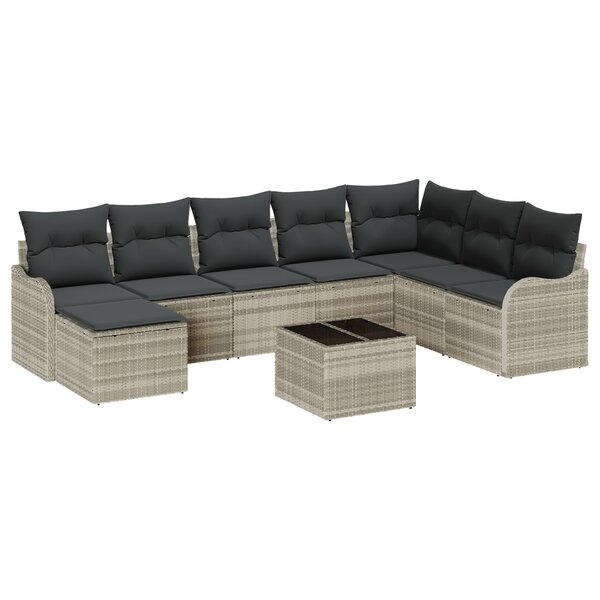 Ensemble de canapés vidaXL 9 pièces avec coussins gris rattan