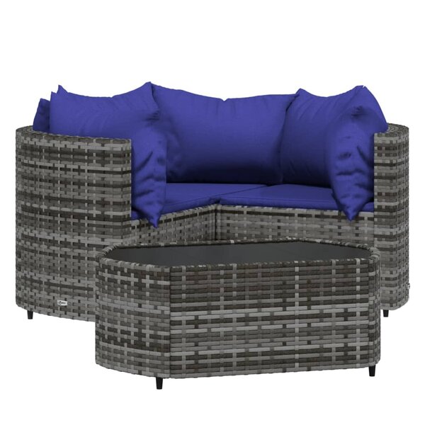 Salon de jardin meuble d'extérieur ensemble de mobilier 4 pièces avec coussins gris résine tressée 02_0016138
