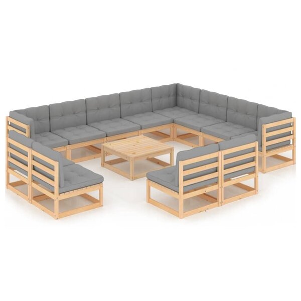 Salon de jardin meuble d'extérieur ensemble de mobilier 13 pièces avec coussins bois de pin massif 02_0015729