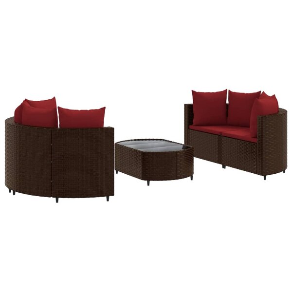 vidaXL Salon de jardin avec coussins 5 Pièces marron résine tressée