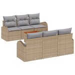 vidaXL Set de canapé de jardin 7 pièces avec coussins beige poly rattan acacia