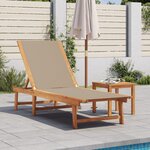 vidaXL Chaise longue et table taupe bois d'acacia solide et textilène