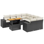 vidaXL Salon de jardin 9 Pièces avec coussins noir résine tressée