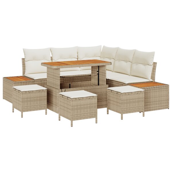 Ensemble de Canapés de Jardin 9 Pièces avec Coussins Beige Rattan Acacia
