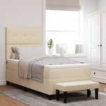 vidaXL Lit à Ressorts avec Matelas & Banc Crème 90x200 cm Tissu