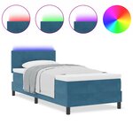 Lit Box Spring vidaXL avec Matelas et LED Bleu Foncé 100x200 cm Velours