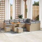 Ensemble de Canapés de Jardin de 12 Pièces avec Coussins Beige Rattan Synthétique Acacia