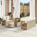 Canapé de jardin 8 pièces avec coussins beige poly rotin