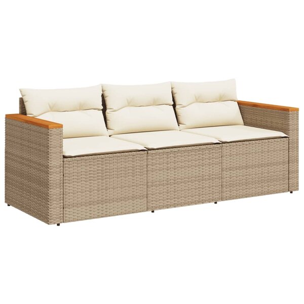 vidaXL Canapé de jardin avec coussins 3 places beige résine tressée