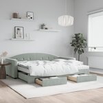 vidaXL Lit de jour avec gigogne et tiroirs gris clair 90x190cm velours