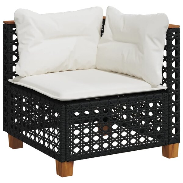 vidaXL Canapé d'angle de jardin avec coussins noir résine tressée