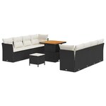 Ensemble de sofa de jardin 11 pièces avec coussins noir poly rotin acacia