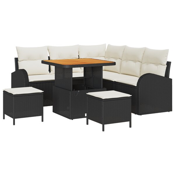 Ensemble de canapé de jardin 8 pièces avec coussins Noir Poly Rattan Acacia
