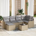 Ensemble de Canapé de Jardin 7 pièces avec Coussins Rattan Poly Noir