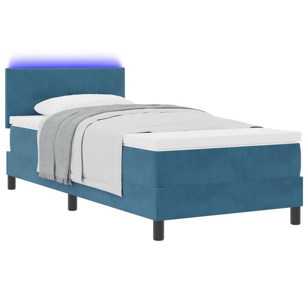 vidaXL Lit Box Spring avec Matelas et LED Bleu Foncé 90x190 cm Velours
