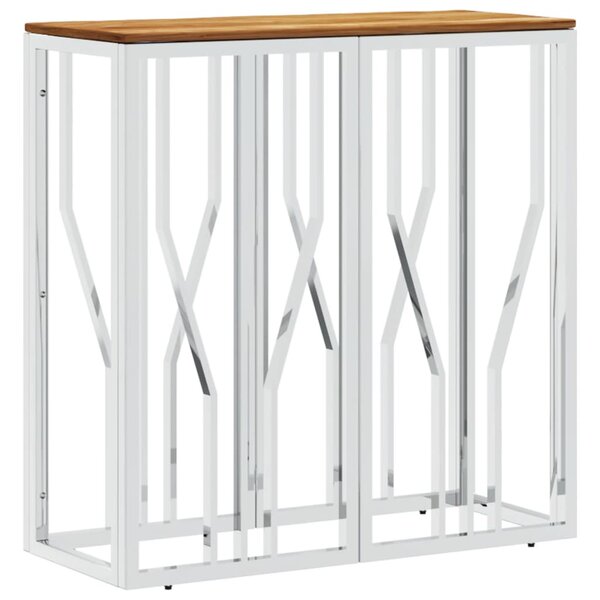 vidaXL Table console argenté acier inoxydable et bois massif d'acacia