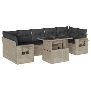 vidaXL Salon de jardin 8 Pièces avec coussins gris clair résine tressée