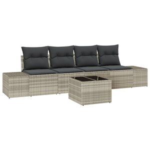 vidaXL Ensemble de Canapés de Jardin 5 Pièces avec Coussins Gris clair Poly Rotin