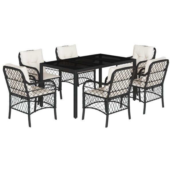 vidaXL Ensemble à manger de jardin coussins 7Pièces Noir Résine tressée