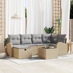 vidaXL Set de Canapé de Jardin 7 Pièces avec Coussins Beige Poly Rattan