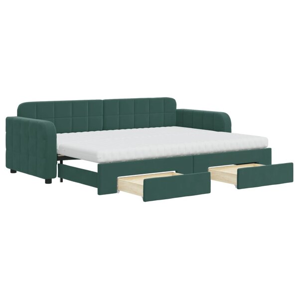 vidaXL Lit de jour avec gigogne et tiroirs vert foncé 80x200cm velours