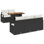 Ensemble 6 pièces canapé de jardin avec coussins poly rattan noir acacia