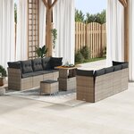 Ensemble de canapés de jardin 11 pièces avec coussins Gris Rotin Poly Acacia