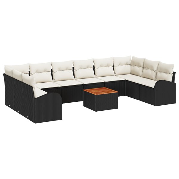 vidaXL Ensemble de Canapés de Jardin de 11 Pièces avec Coussins en Rattan Poly Noir Acacia